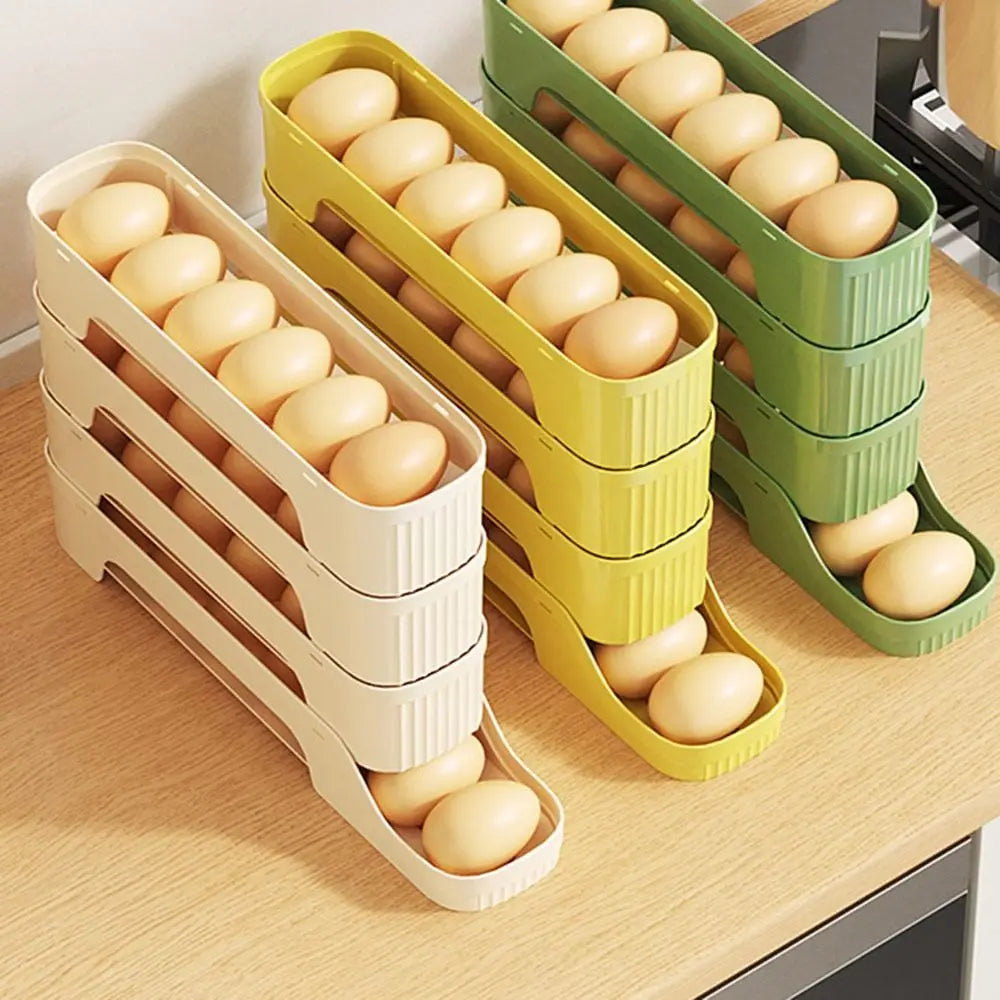 Durable Slide Organizer Automatic Egg Roller Large Capacity Space Saving Refrigerator Egg Storage Box Egg Organiser Kitchen