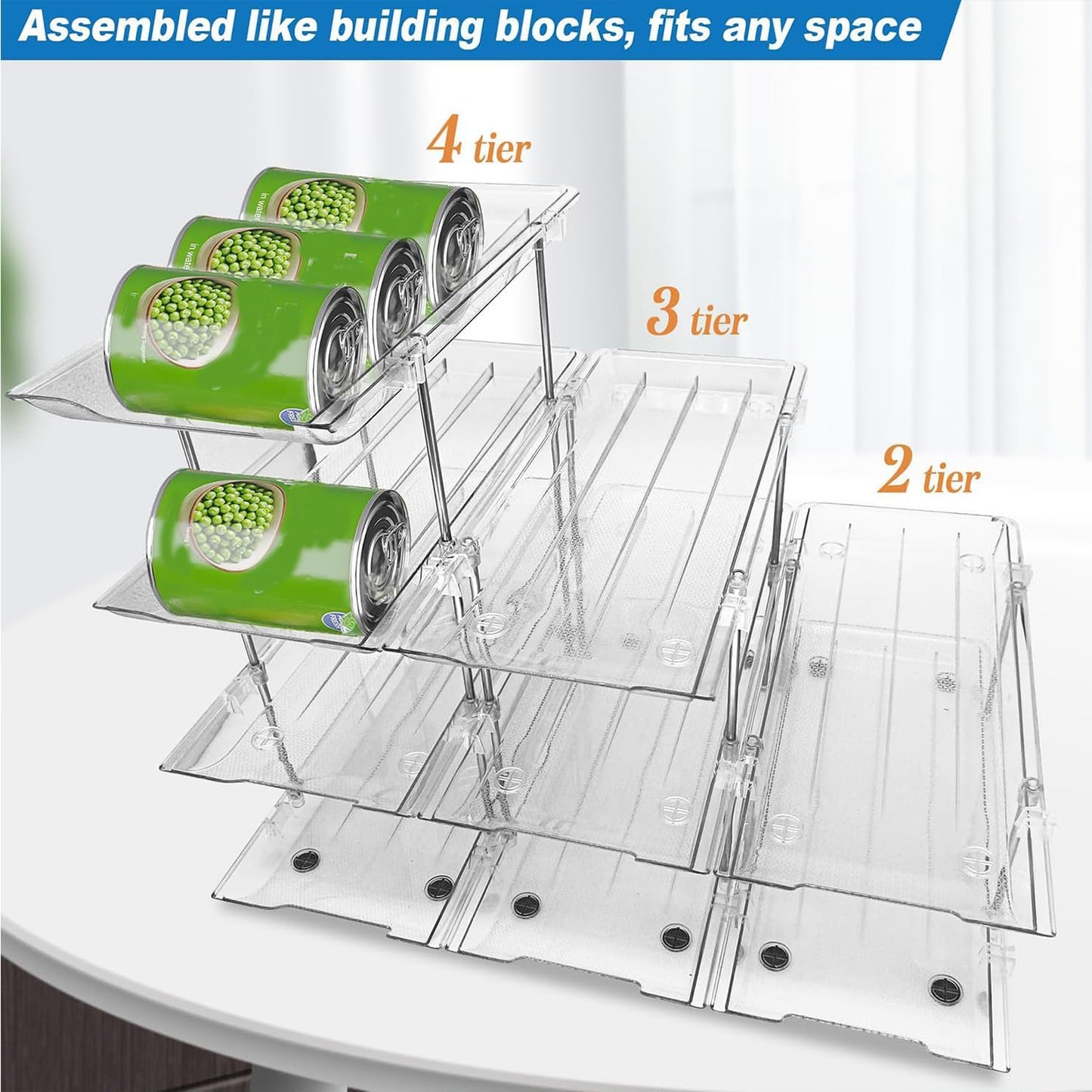 Can Storage Organiser for Pantry ,Adjustable Height and Width Canned Goods Organiser, Soup Can Organiser Holds up to 36 Cans Food Dispenser Holder for Fridge,Kitchen Cabinet , 3 Tier(3 * 3)