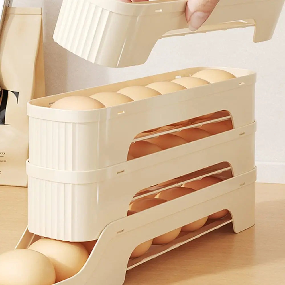 Durable Slide Organizer Automatic Egg Roller Large Capacity Space Saving Refrigerator Egg Storage Box Egg Organiser Kitchen