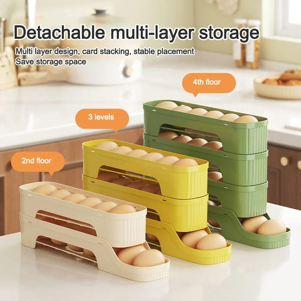 Durable Slide Organizer Automatic Egg Roller Large Capacity Space Saving Refrigerator Egg Storage Box Egg Organiser Kitchen