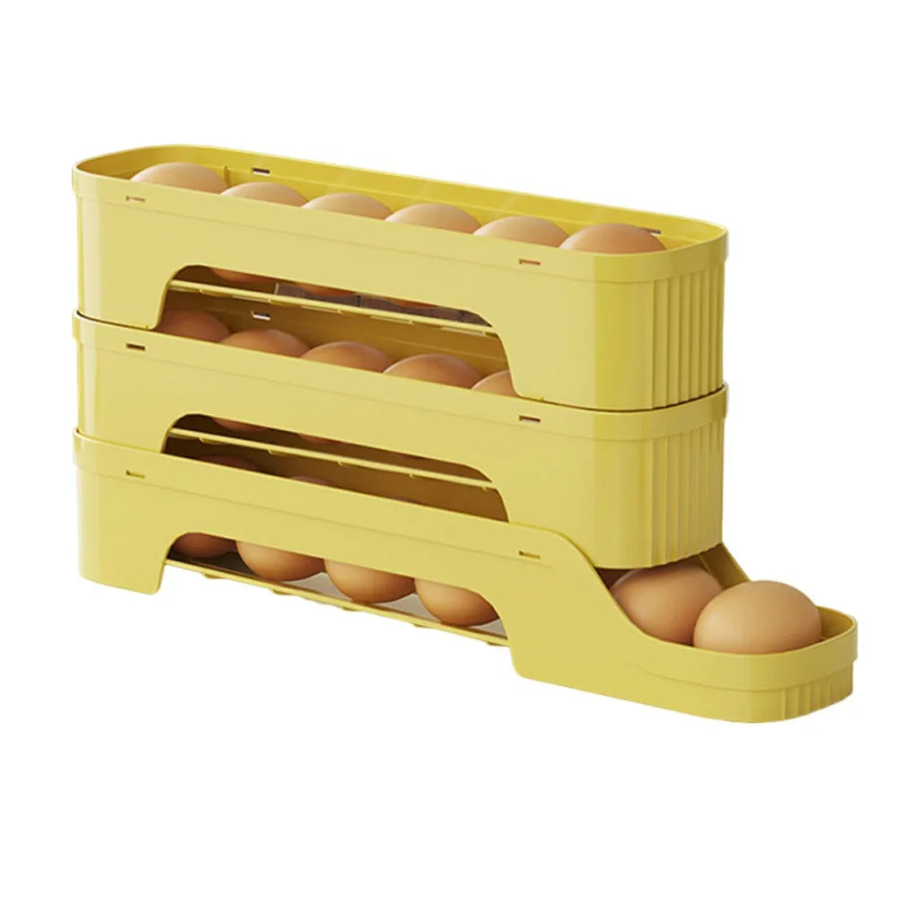 Durable Slide Organizer Automatic Egg Roller Large Capacity Space Saving Refrigerator Egg Storage Box Egg Organiser Kitchen