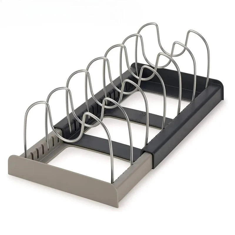 1Pc 7-Grid Telescopic Pot Rack,Pans Organizer,Space-Saving Cabinet Holder for Pots,Pans and Lids-Keep Your Kitchen Neat and Tidy