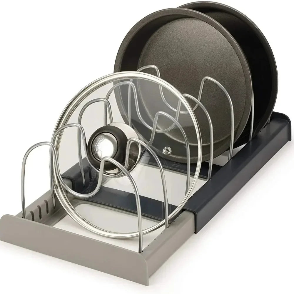 1Pc 7-Grid Telescopic Pot Rack,Pans Organizer,Space-Saving Cabinet Holder for Pots,Pans and Lids-Keep Your Kitchen Neat and Tidy