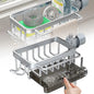 Kitchen Sink Faucet Organizer Dish Drain Rack, Rustproof Sponge Stand Adjustable Holder Sink Caddy Gadgets Storage Accessories