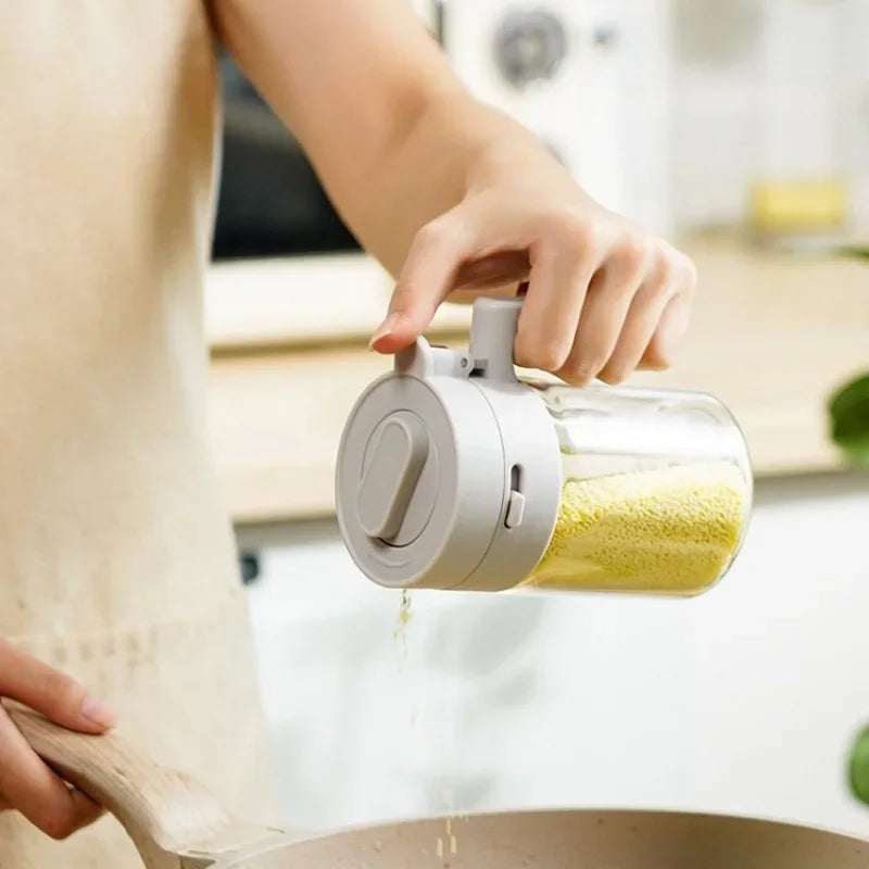 Household Kitchen Moisture-Proof Seasoning Jar Salt Container 2 in 1 Glass Spice Bottle Spoon Separation Glass Seasoning Can