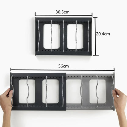 1Pc 7-Grid Telescopic Pot Rack,Pans Organizer,Space-Saving Cabinet Holder for Pots,Pans and Lids-Keep Your Kitchen Neat and Tidy