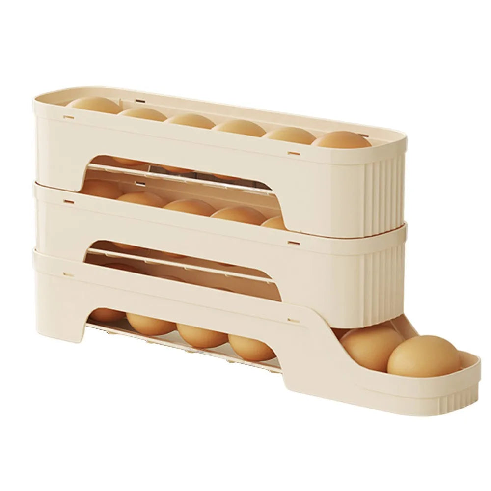 Durable Slide Organizer Automatic Egg Roller Large Capacity Space Saving Refrigerator Egg Storage Box Egg Organiser Kitchen
