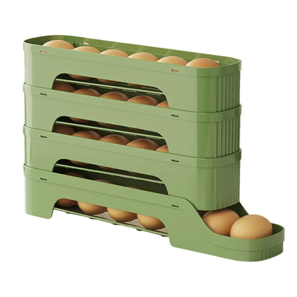 Durable Slide Organizer Automatic Egg Roller Large Capacity Space Saving Refrigerator Egg Storage Box Egg Organiser Kitchen