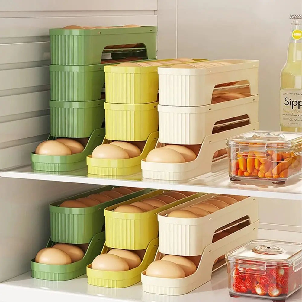 Durable Slide Organizer Automatic Egg Roller Large Capacity Space Saving Refrigerator Egg Storage Box Egg Organiser Kitchen